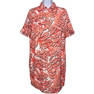 Banana Republic Womens Pink Palm Print Polo Shirt Dress‎ Size S Tropical Resort